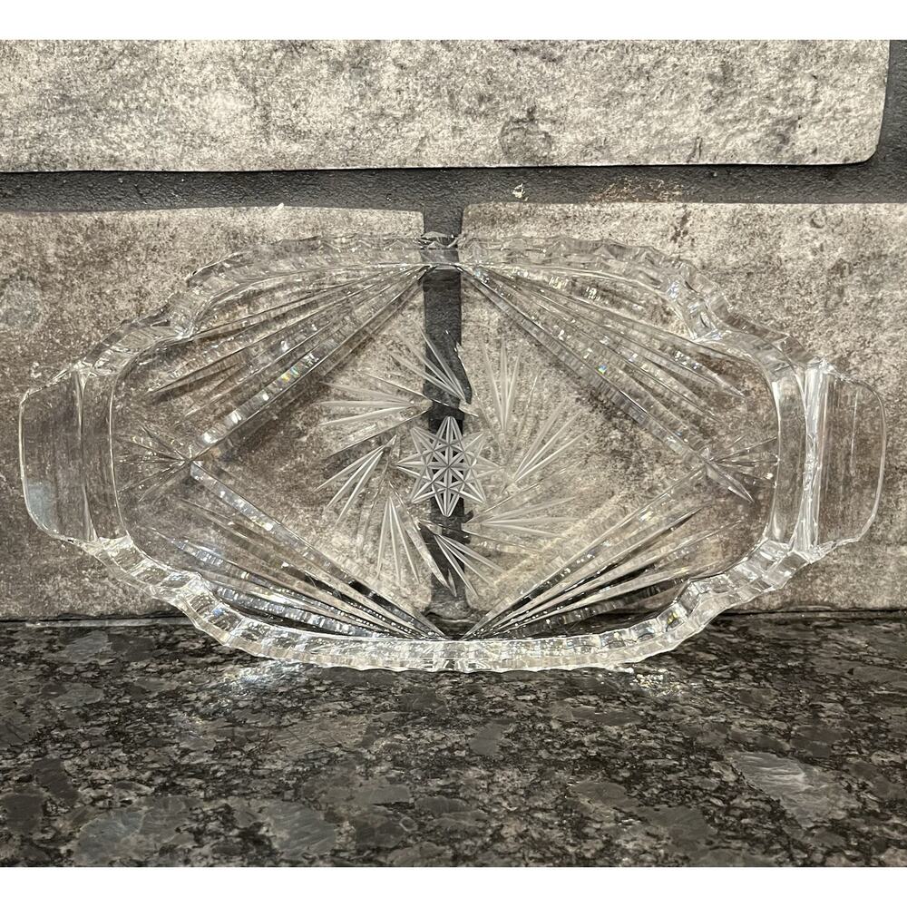 Vintage Bohemia Crystal Hand Cut Lead Crystal Vanity Tray Dish Czechoslovakia